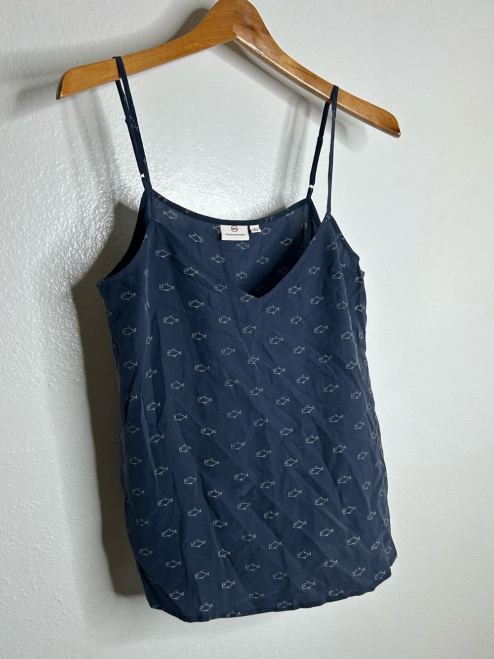 AG 100% Silk Whale Nautical Fish V- Neck Camisole Tank Top
